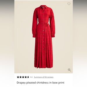 NWOT J.Crew Drapey pleated shirtdress in bow print